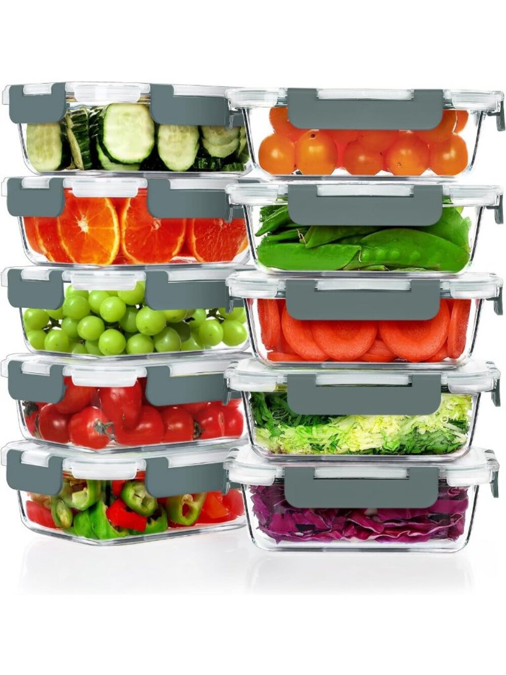 10-Pack 22oz Glass Meal Prep Containers with Lids - Durable, BPA-Free, Stackable